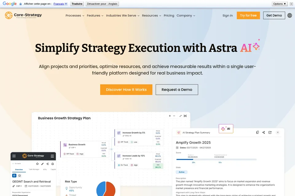 Aperçu de la landing page