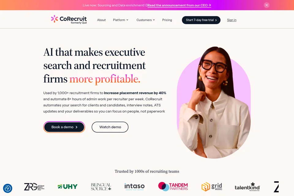 Aperçu de la landing page