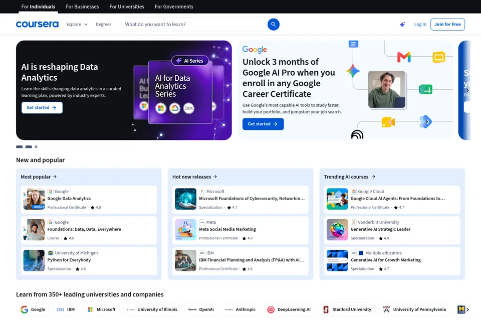 Aperçu de la landing page