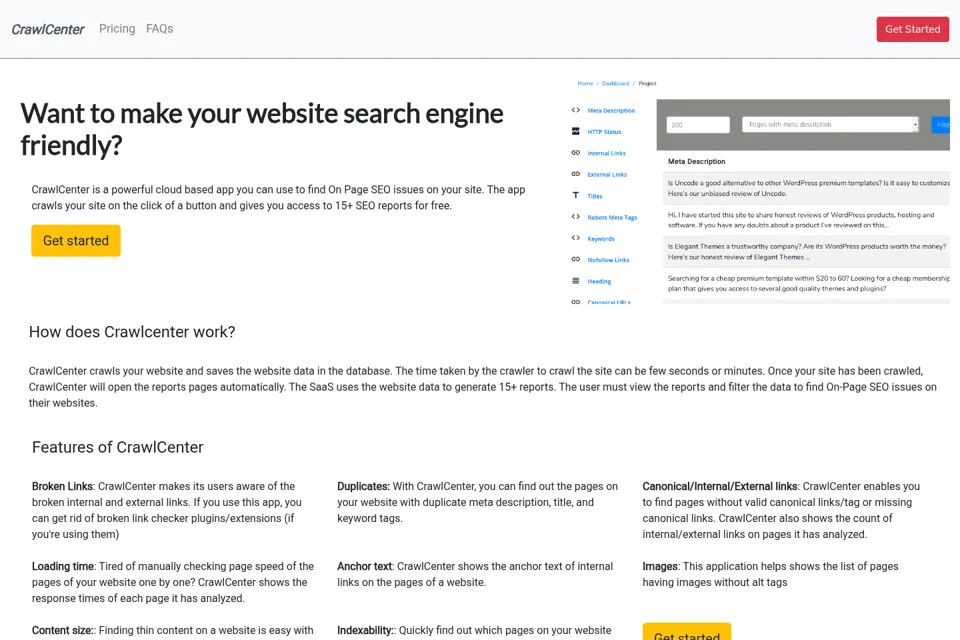 Aperçu de la landing page