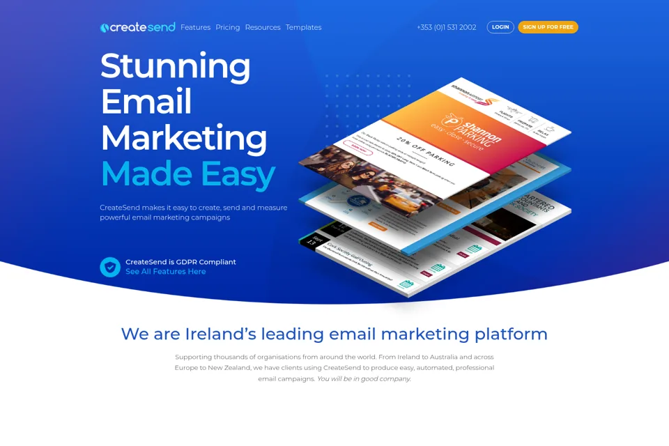 Aperçu de la landing page