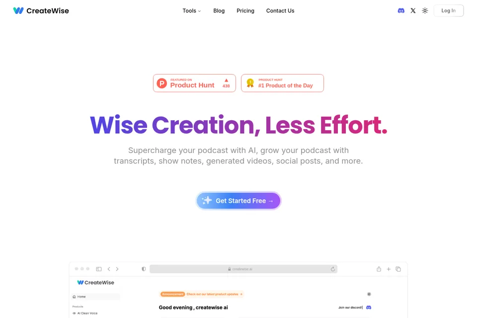 Aperçu de la landing page