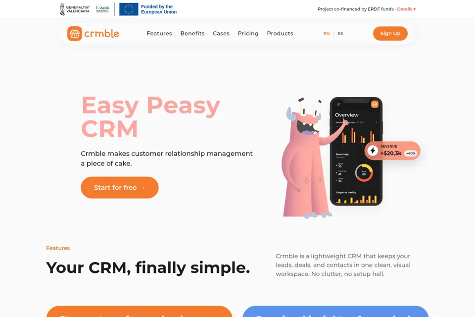Aperçu de la landing page