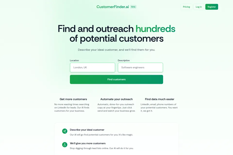 Aperçu de la landing page