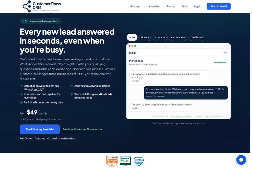 Aperçu de la landing page