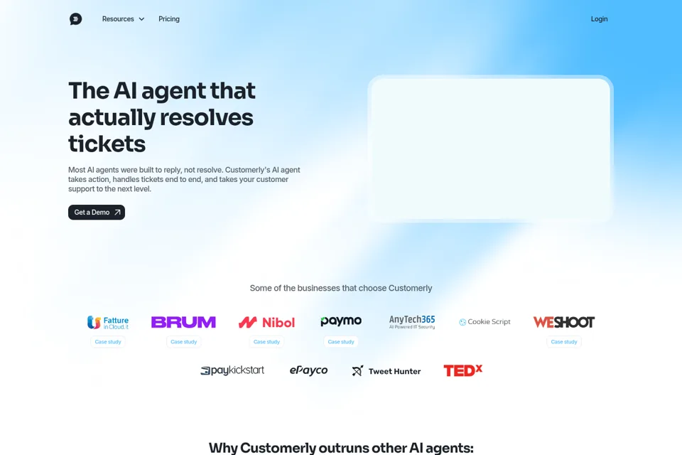 Aperçu de la landing page