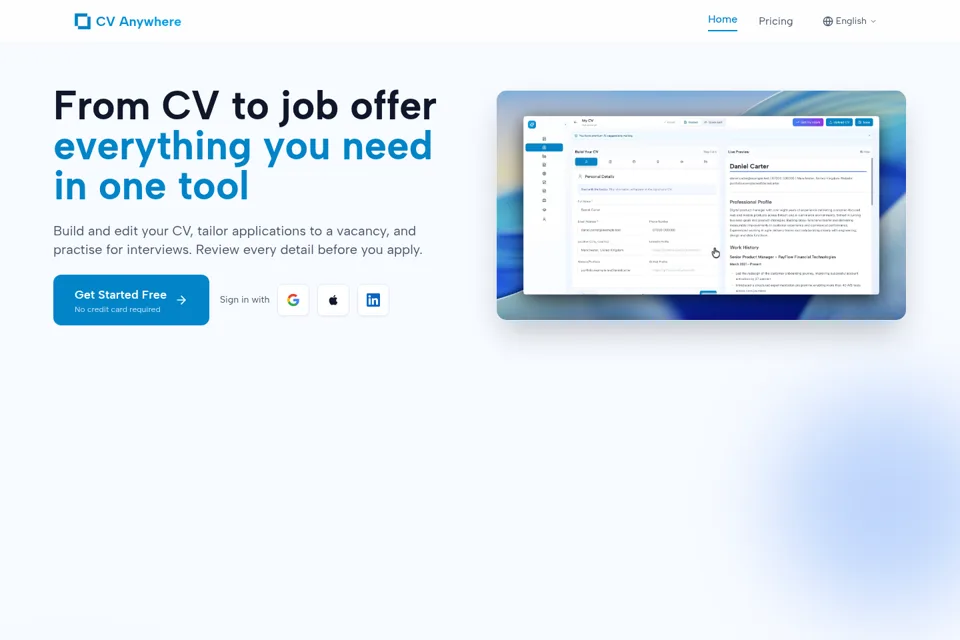 Aperçu de la landing page