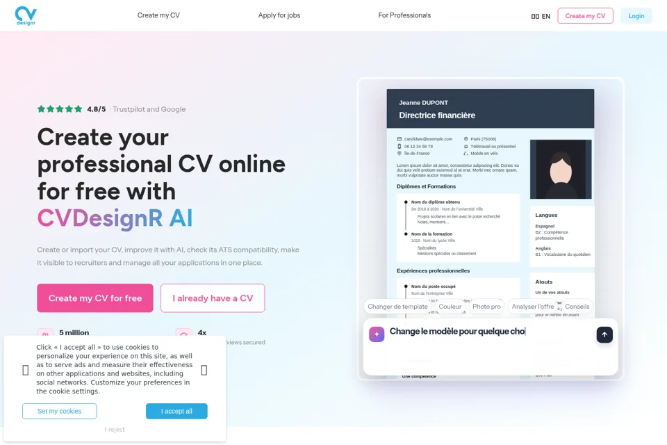 Aperçu de la landing page