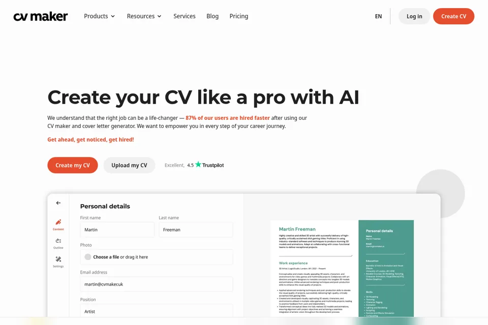 Aperçu de la landing page