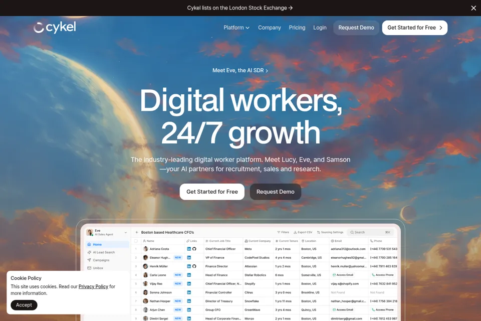 Aperçu de la landing page
