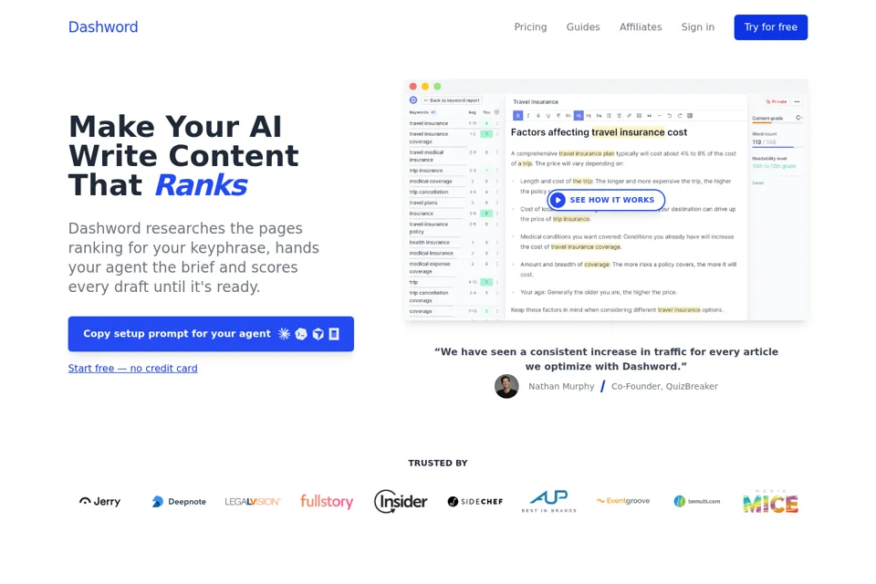 Aperçu de la landing page