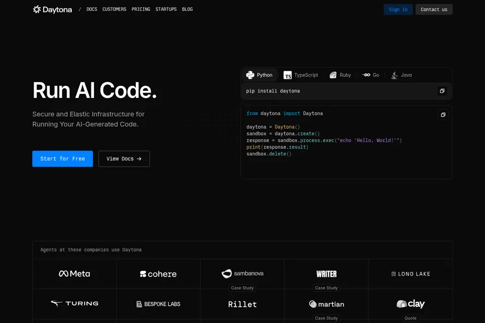 Aperçu de la landing page