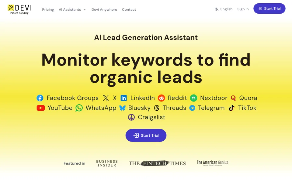 Aperçu de la landing page