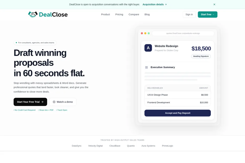 Aperçu de la landing page