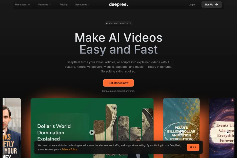 Aperçu de la landing page