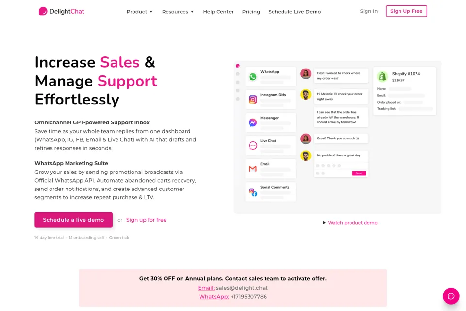 Aperçu de la landing page