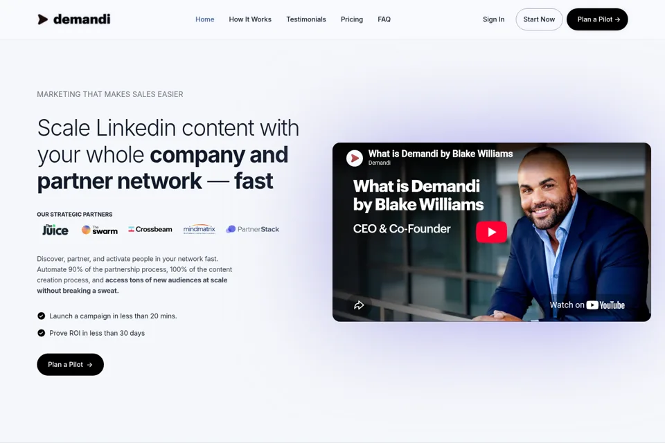 Aperçu de la landing page