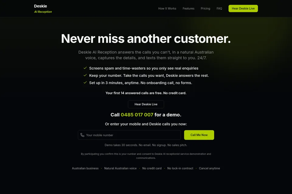 Aperçu de la landing page