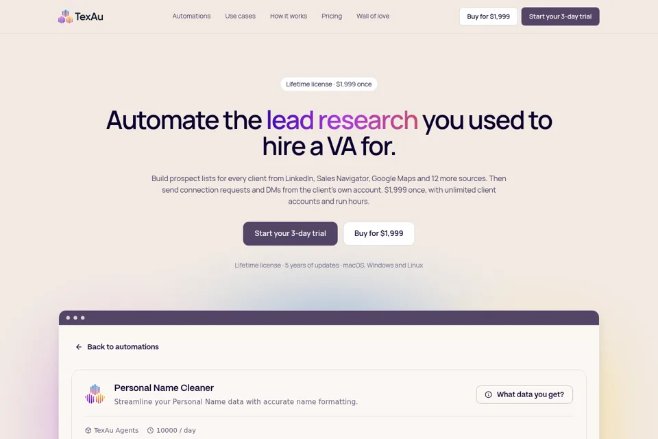 Aperçu de la landing page
