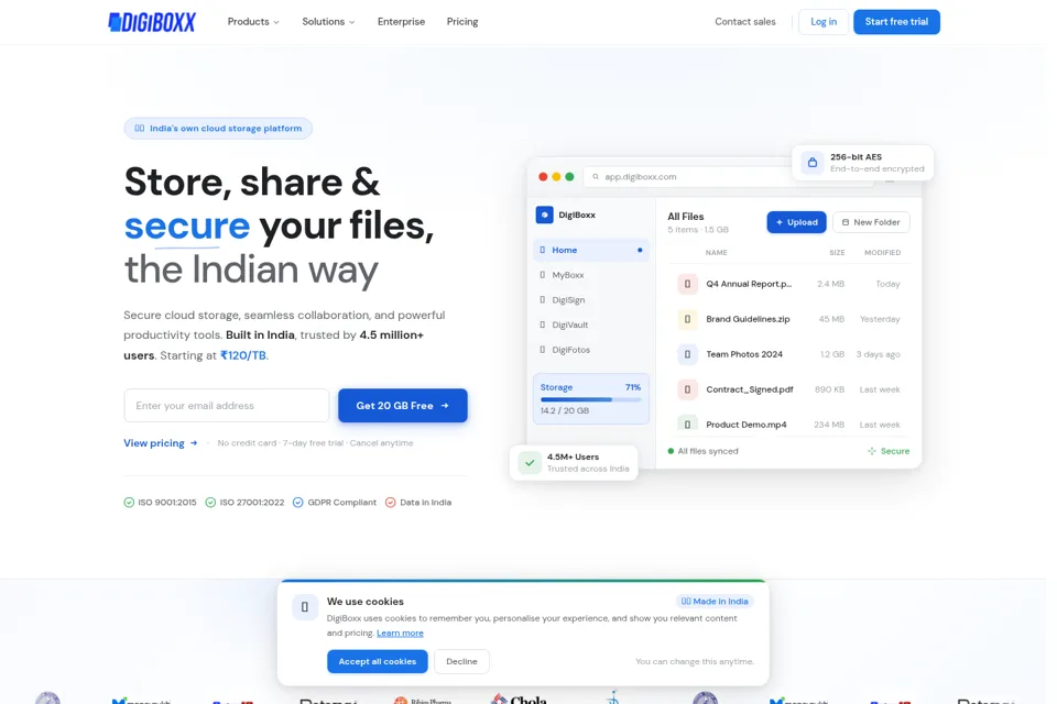 Aperçu de la landing page