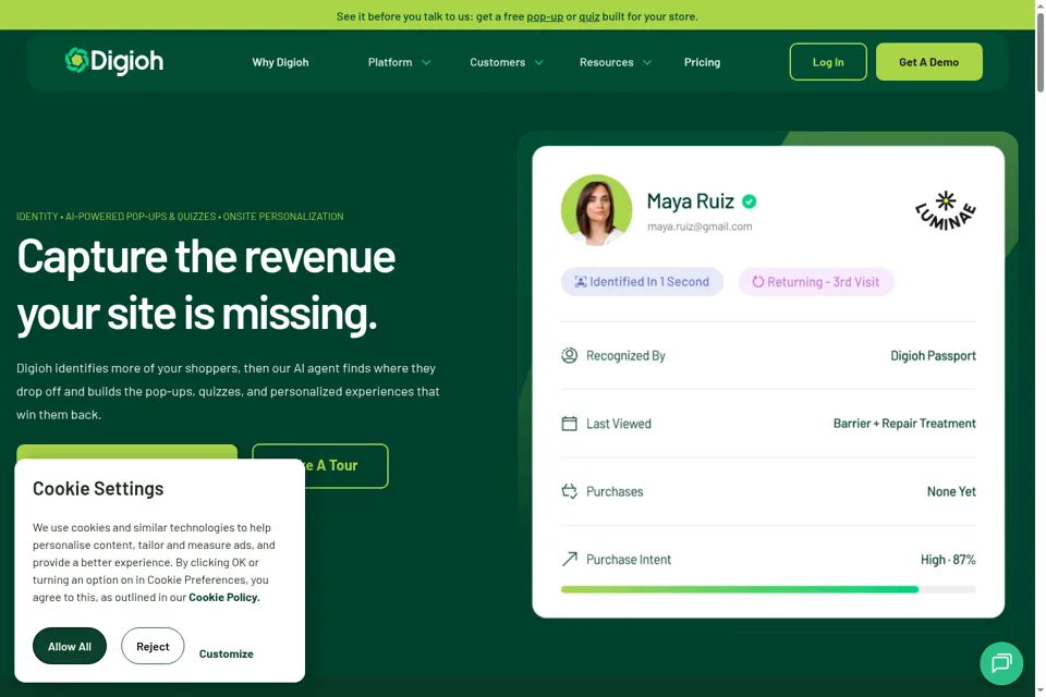 Aperçu de la landing page