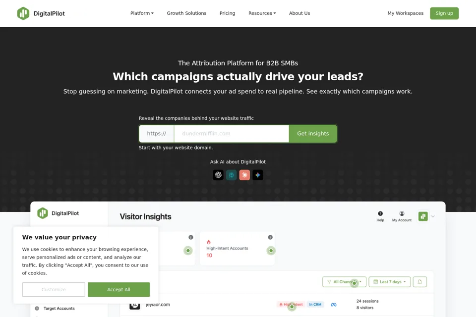 Aperçu de la landing page