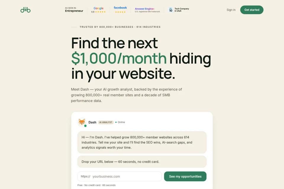 Aperçu de la landing page