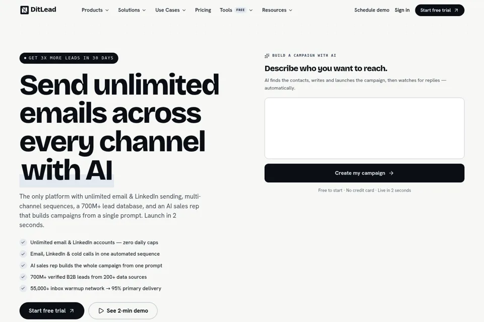 Aperçu de la landing page