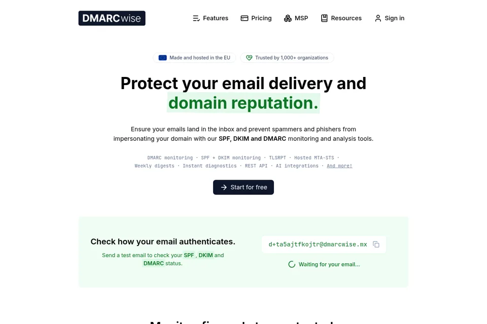 Aperçu de la landing page