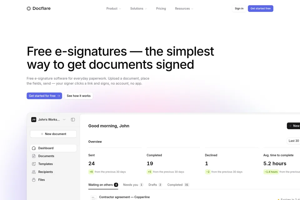Aperçu de la landing page