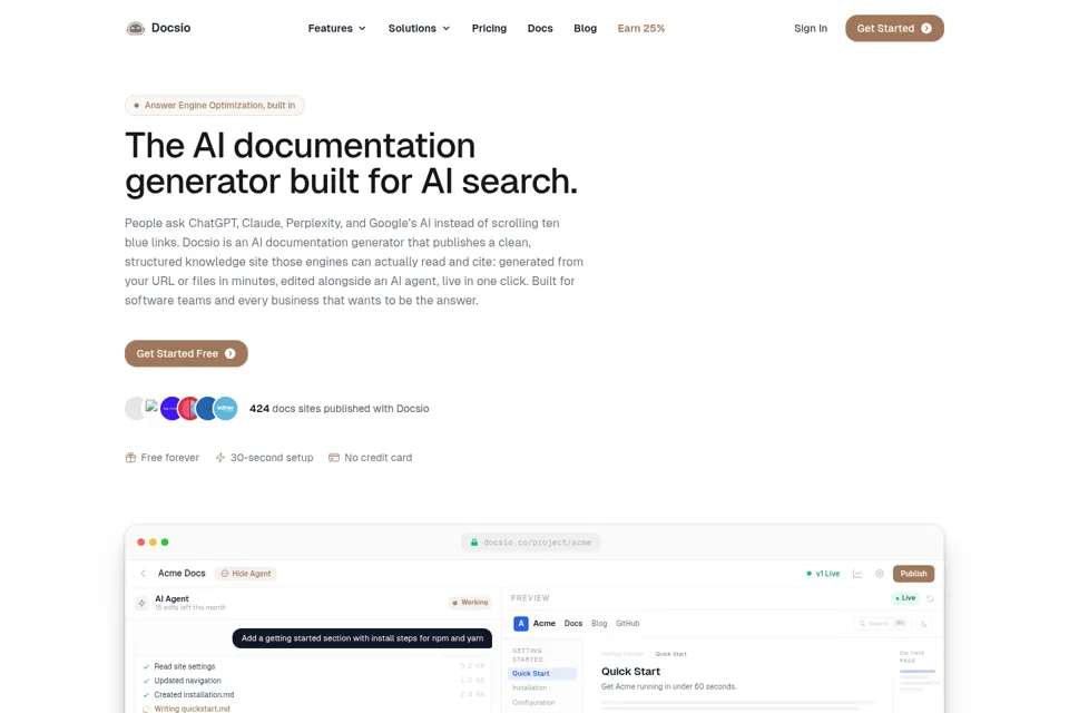 Aperçu de la landing page