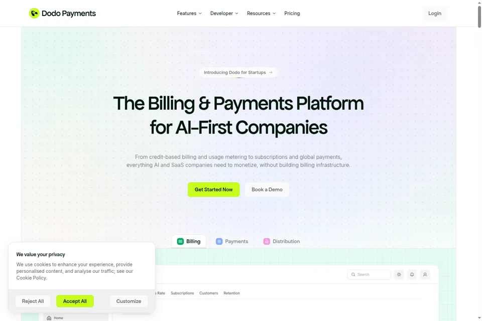 Aperçu de la landing page