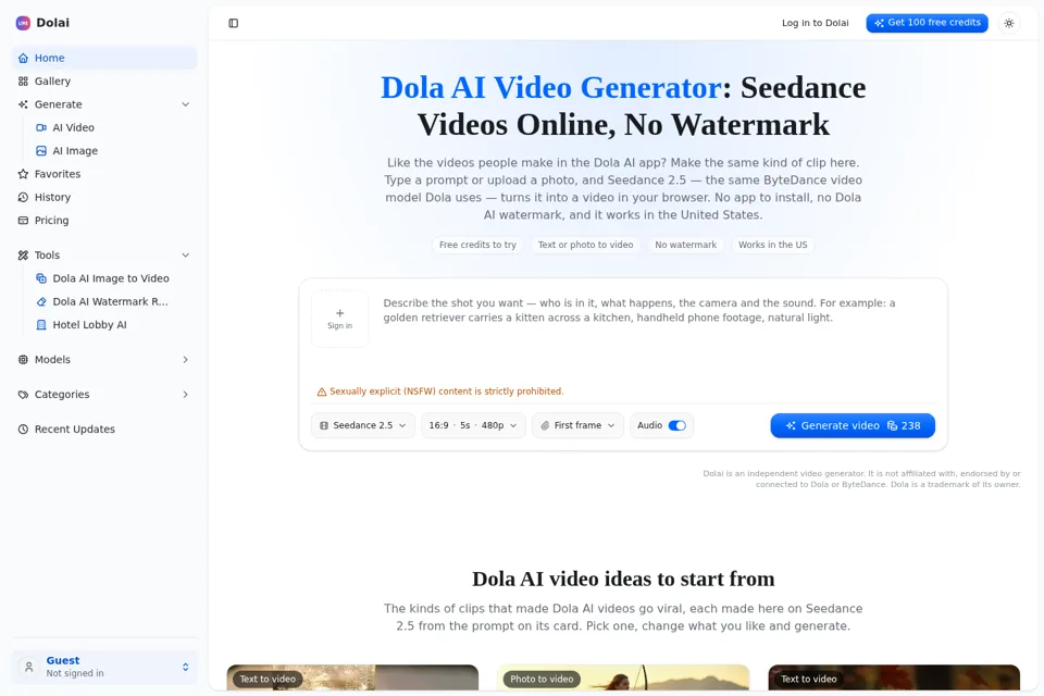 Aperçu de la landing page