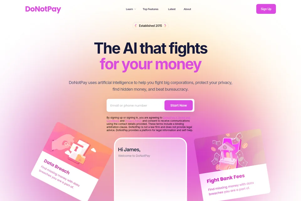 Aperçu de la landing page