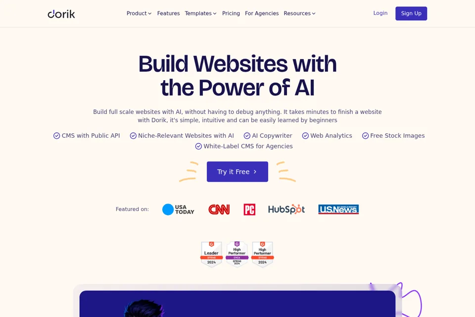 Aperçu de la landing page