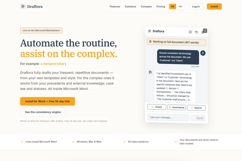 Aperçu de la landing page