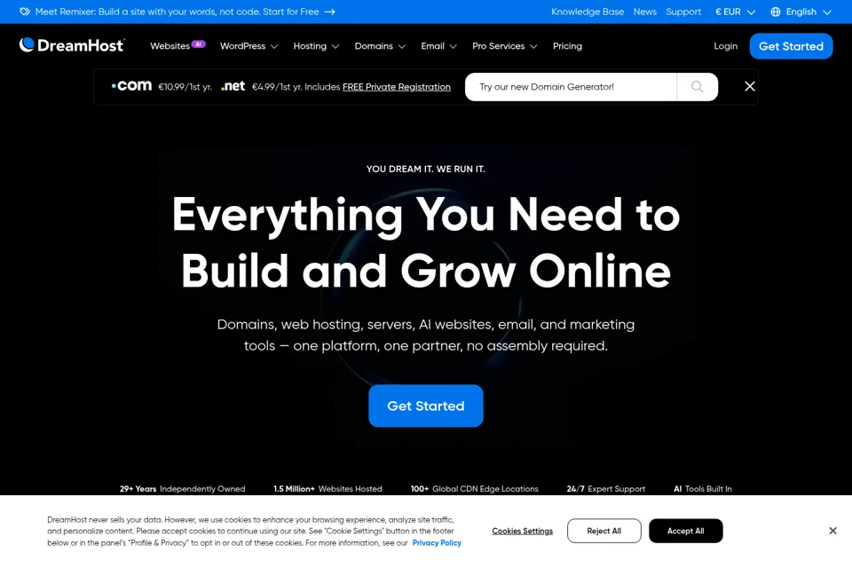 Aperçu de la landing page