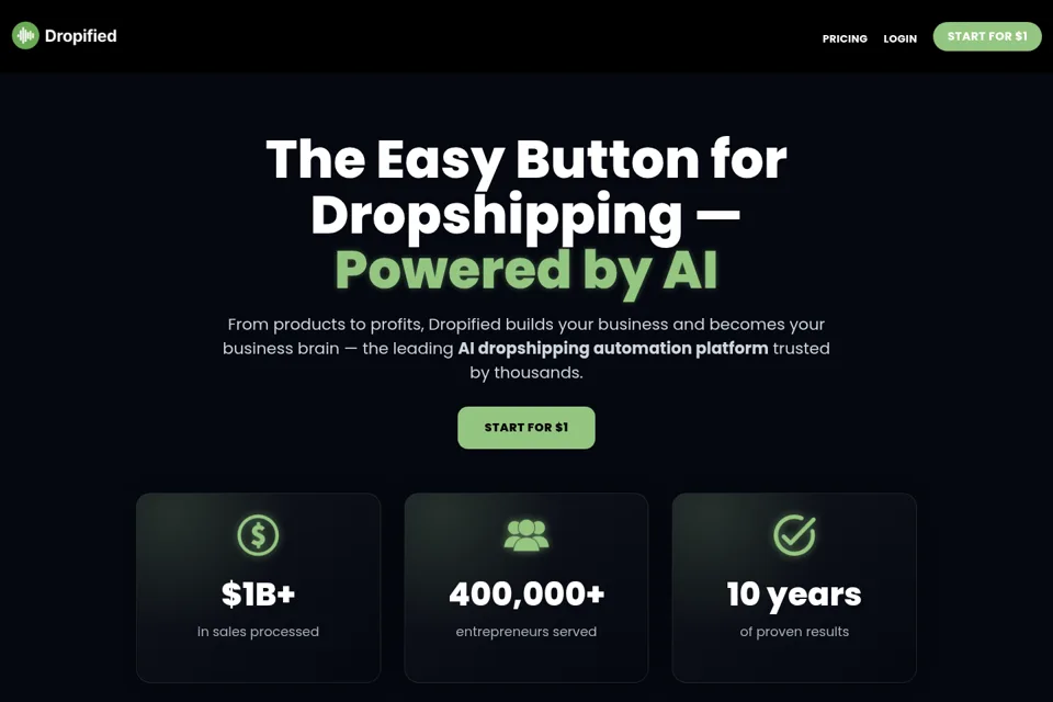 Aperçu de la landing page