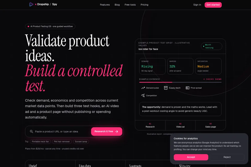 Aperçu de la landing page