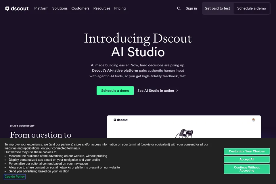 Aperçu de la landing page