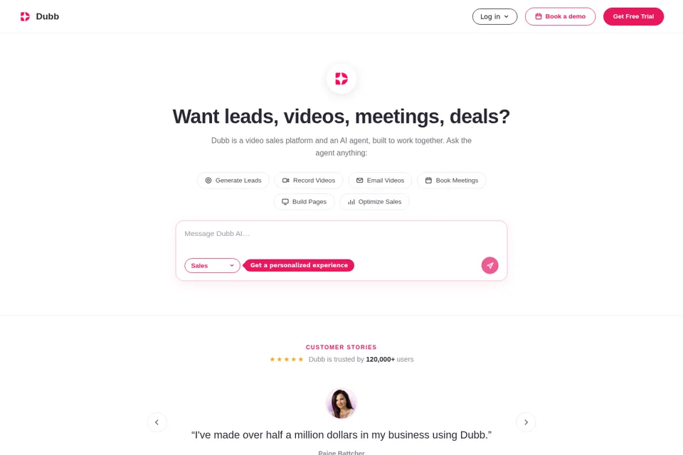 Aperçu de la landing page