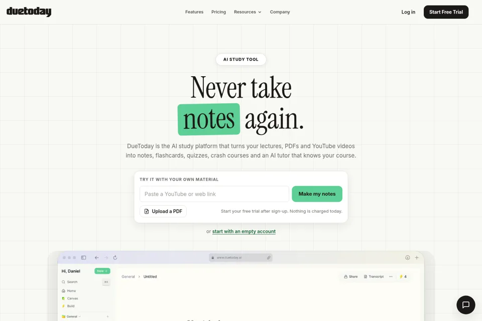 Aperçu de la landing page