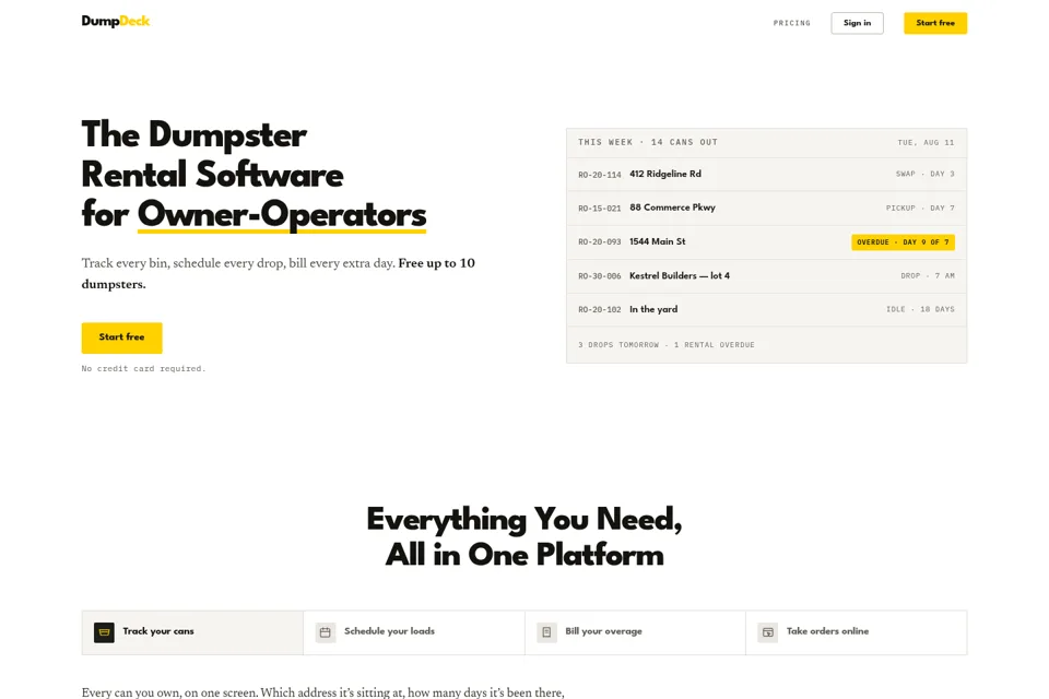 Aperçu de la landing page
