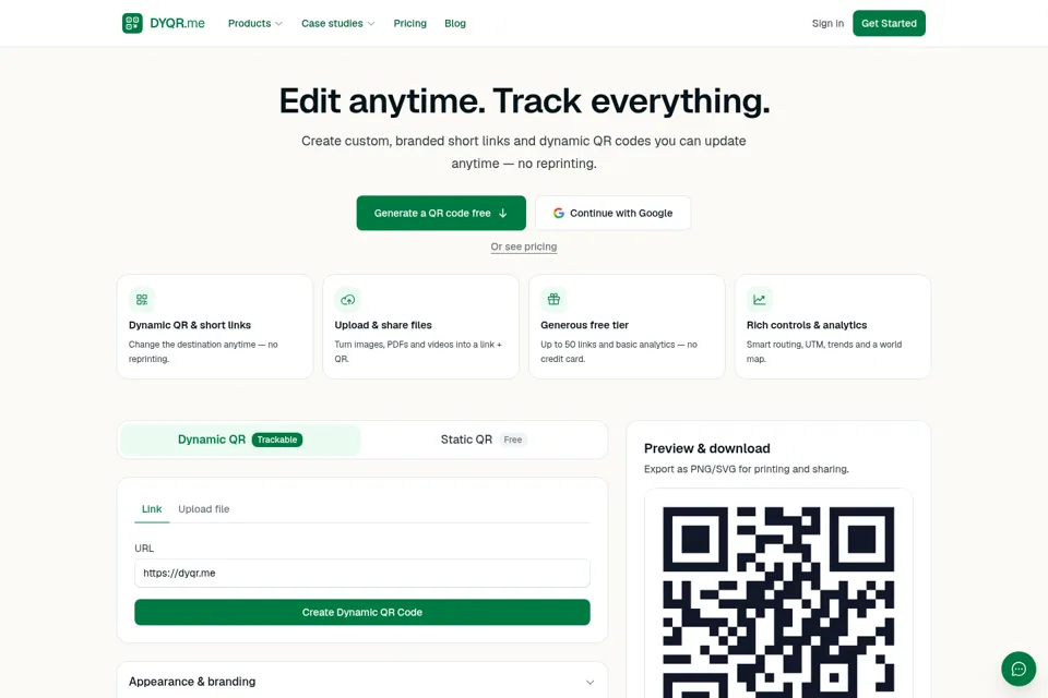 Landing page preview