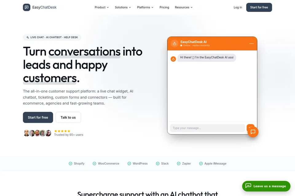 Aperçu de la landing page