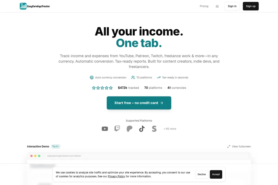Aperçu de la landing page