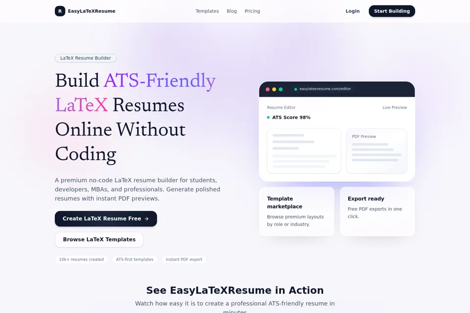Aperçu de la landing page