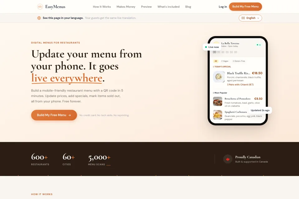 Aperçu de la landing page