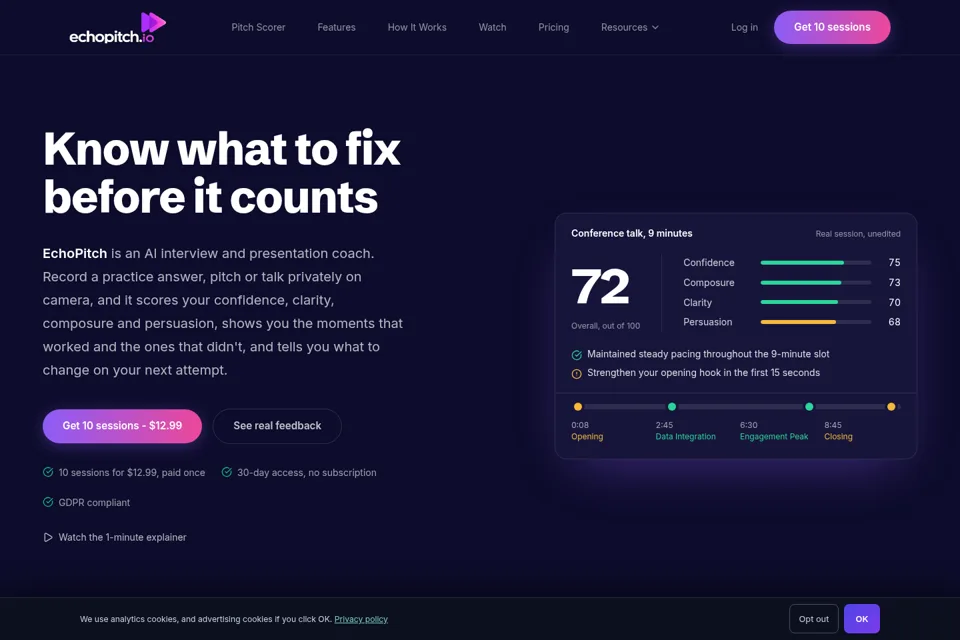 Aperçu de la landing page