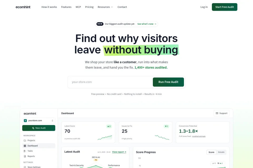 Aperçu de la landing page